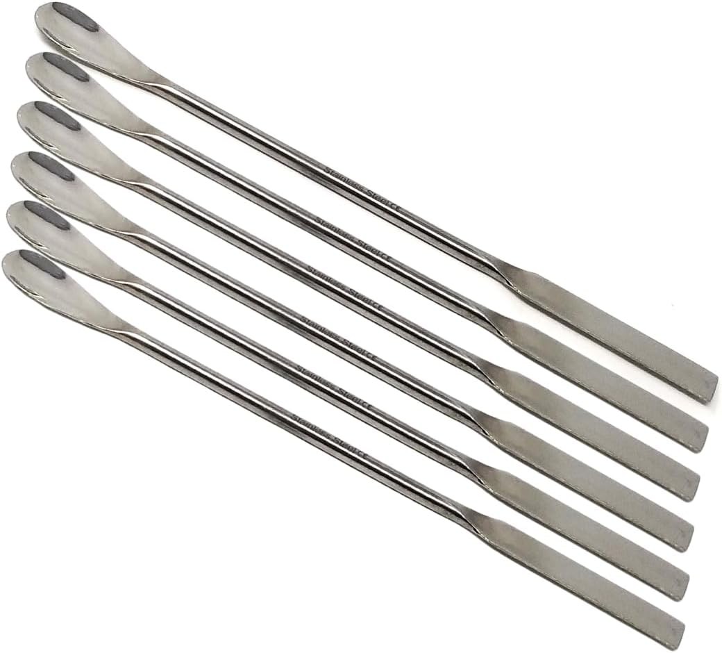 6Pcs Lab Spatula 2-in-1 SQUARE/SPOON Ends Mixing Stainless Streel Samplers 7″