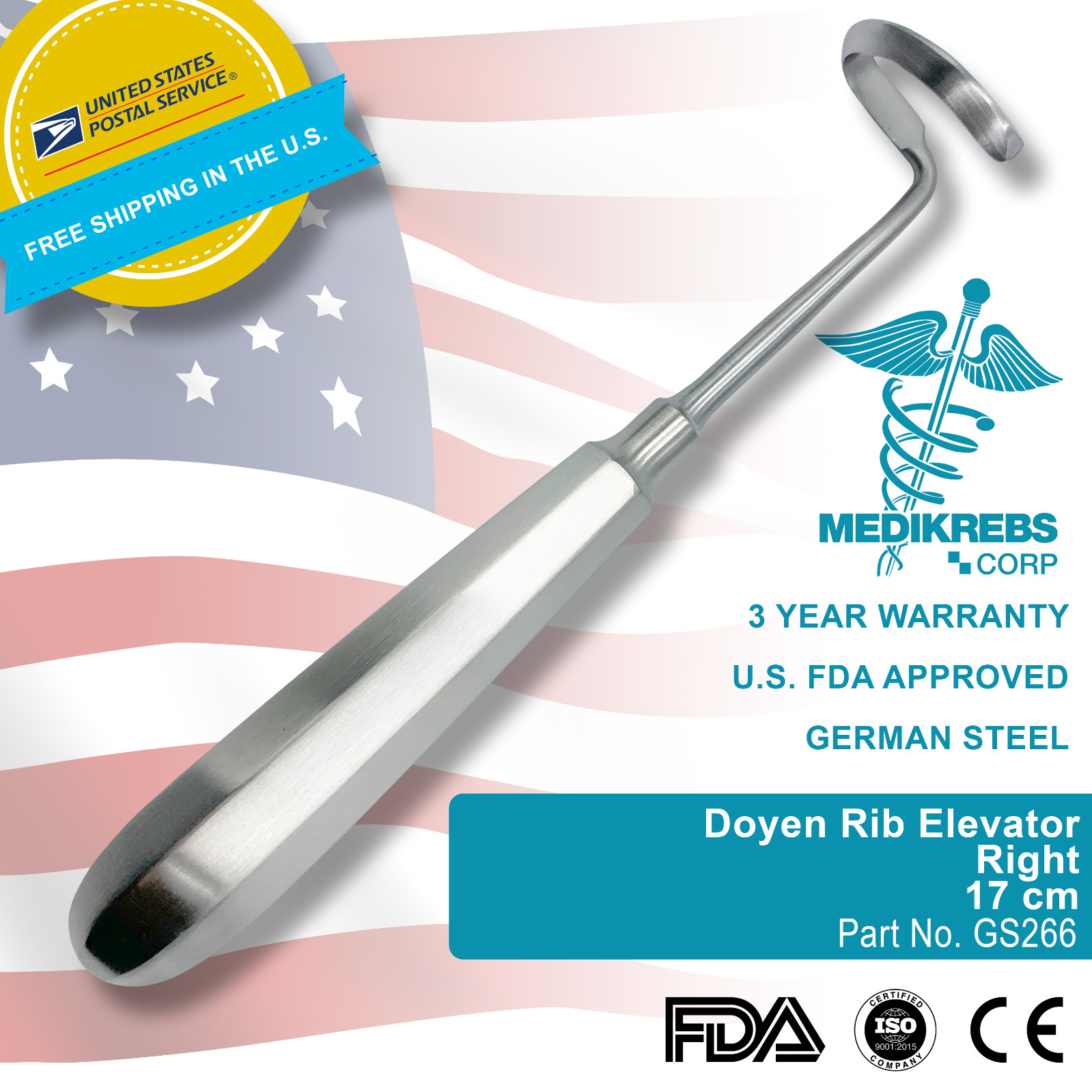 Doyen Rib Elevator Right 17 cm OR Grade German Steel Surgical Instrument