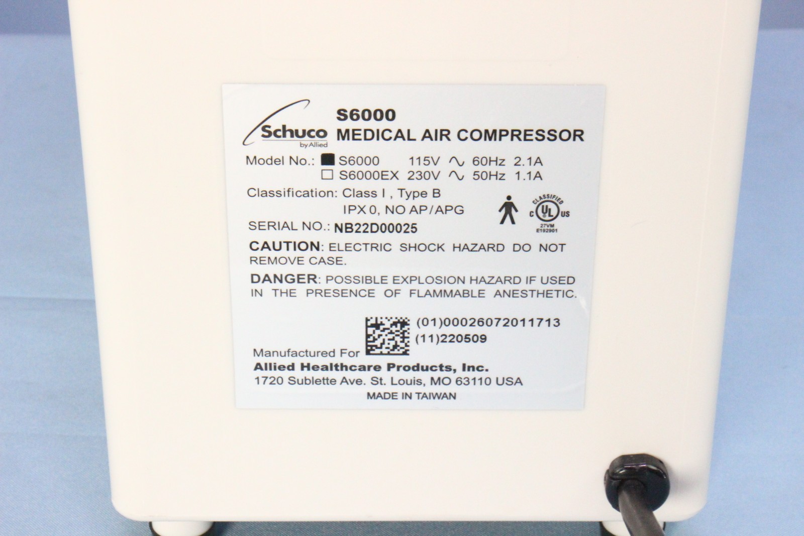 Allied Schuco S6000 Medical Air Compressor TESTED with Warranty Nice!