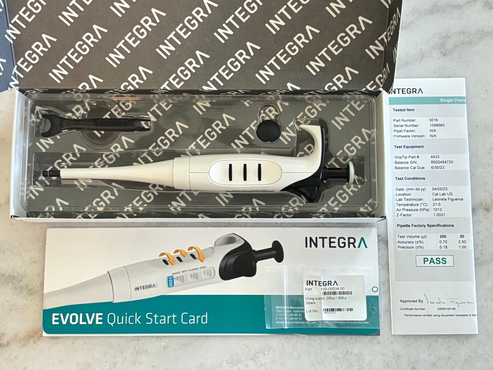 New INTEGRA Biosciences EVOLVE Manual Pipette #3016, 1-Channel, 20-200uL