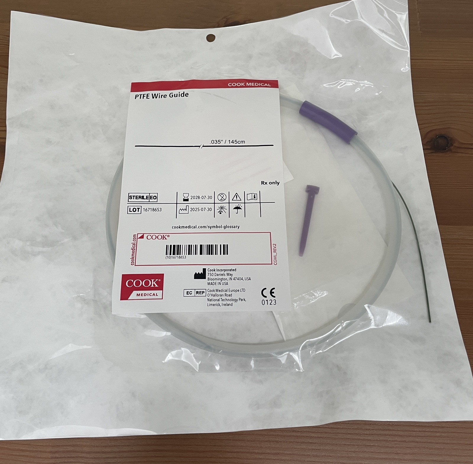 Cook Medical PTFE Wire Guide .035” 145 cm Sterile Surgical Guidewire EXP 2028