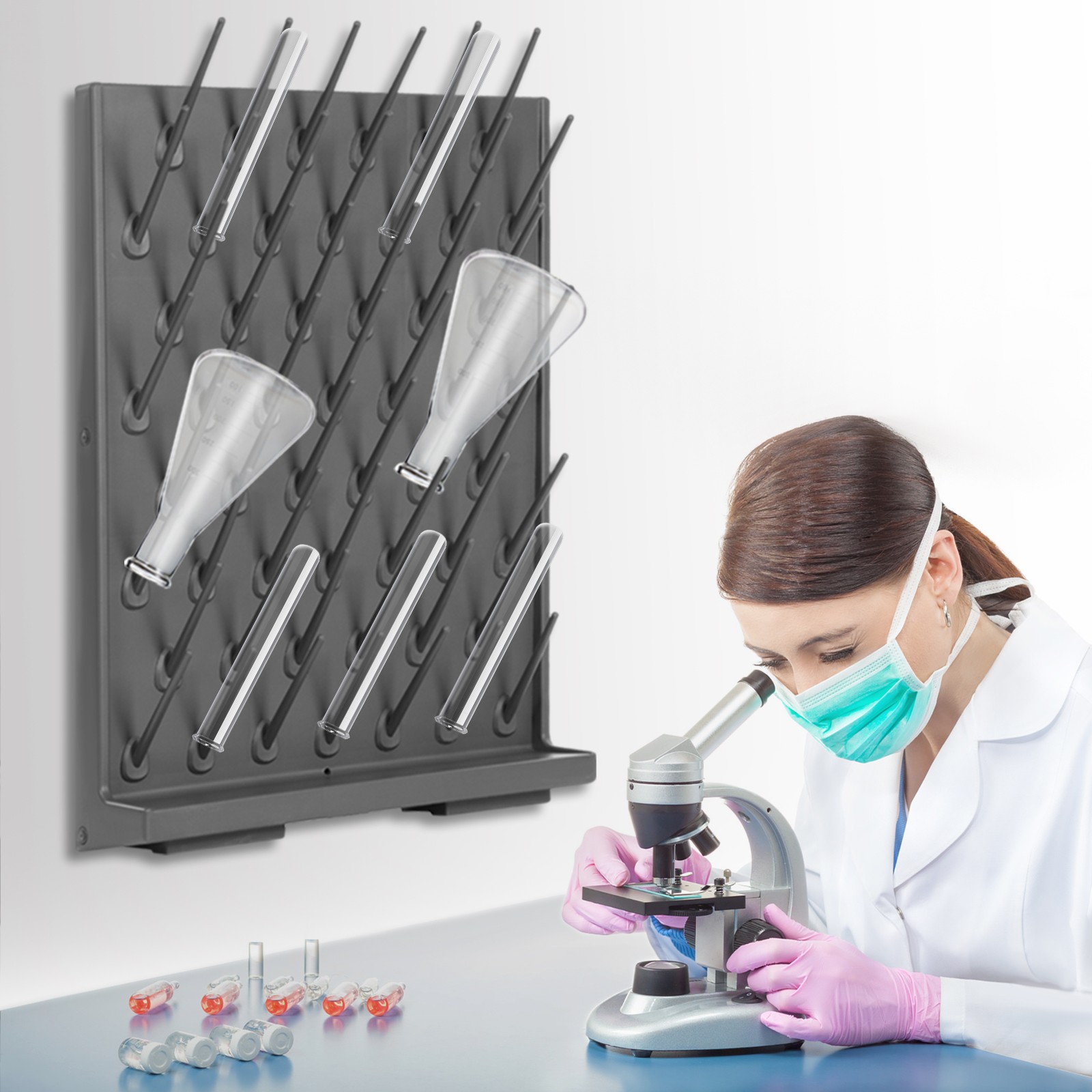 Laboratory Drying Rack 52 Rods Gray Bottle Drying Rack for Test Tubes Beakers