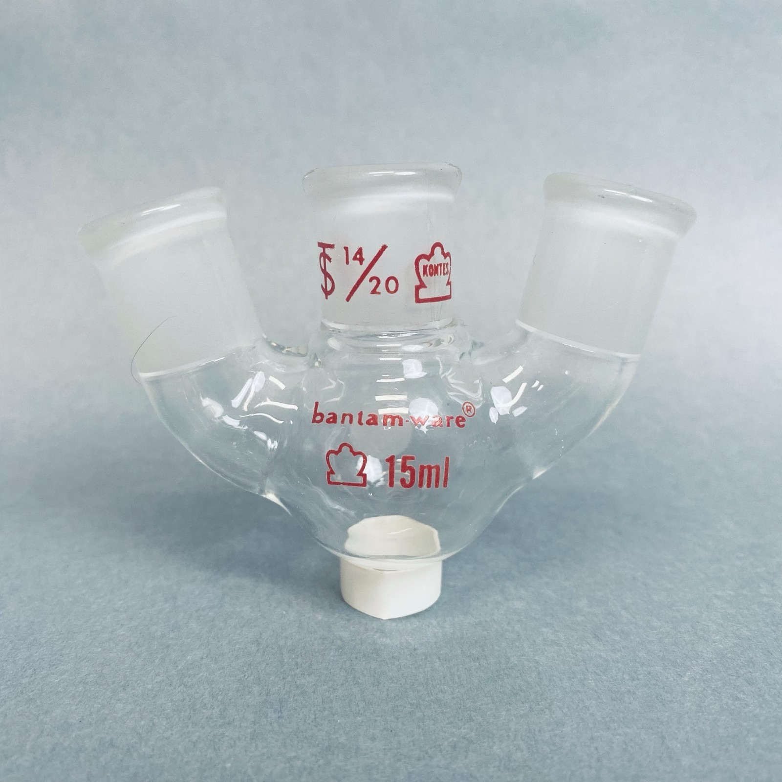 Kontes Bantam Ware 3-Neck 15 ml Round Bottom Flask 14/20 Joints Angled
