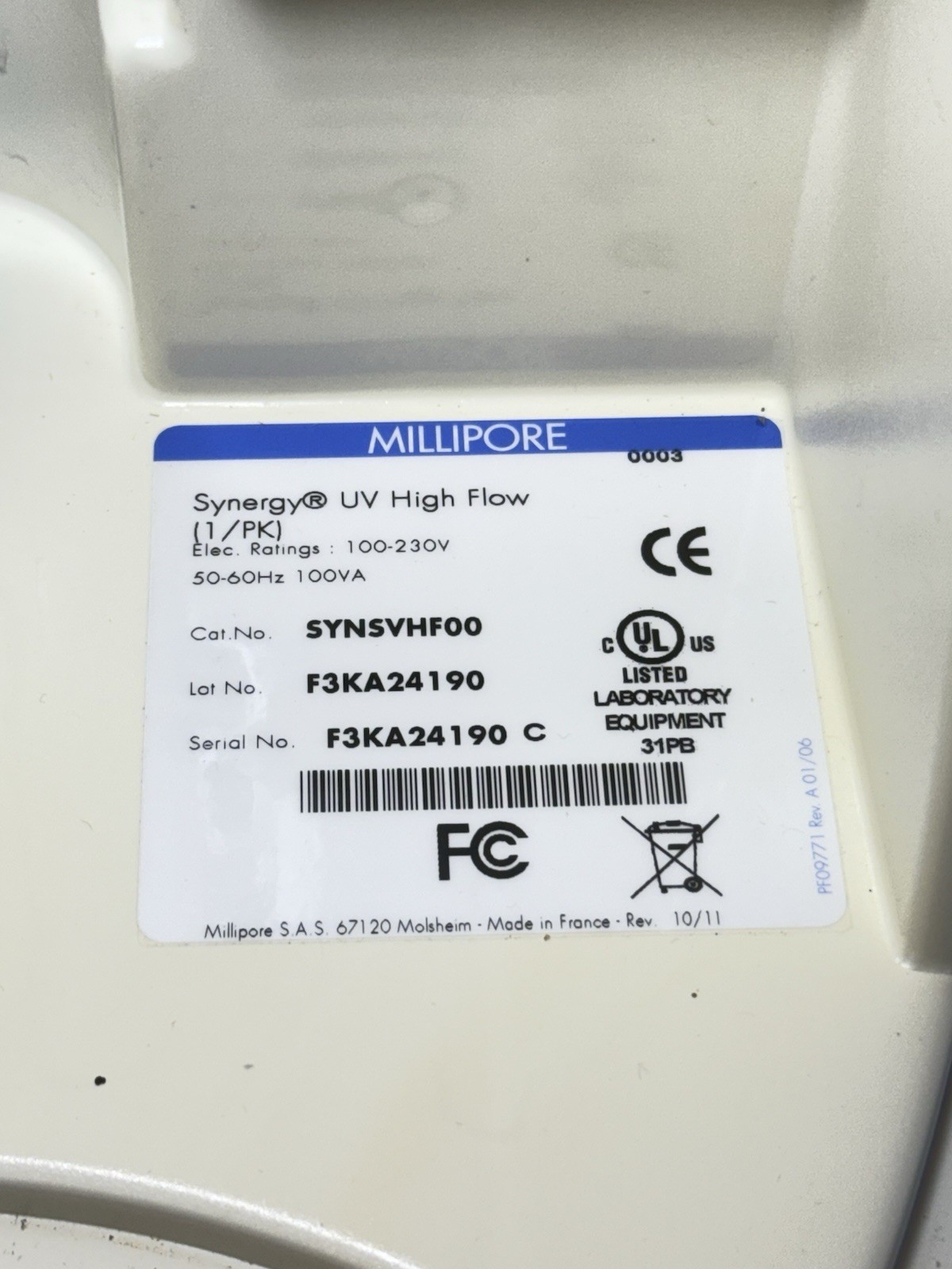 Millipore Synergy UV High Flow Water Purification System Unit SYNSVHF00