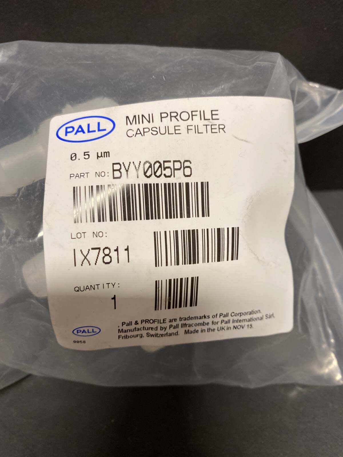 Pall Capsule Filter Mini Profile 0.5 um 1/2 in. Barb Lot of 3 Filter Capsules