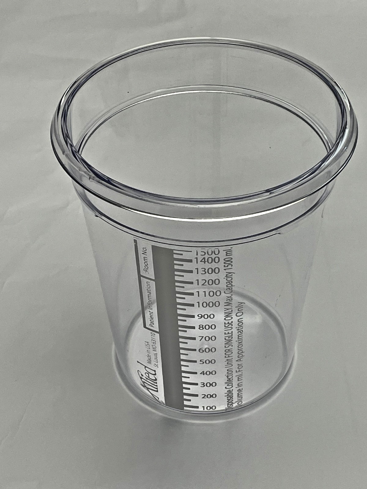 Allied Healthcare Disposable Suction Canister 1500 mL inlet w/18″ & 72″ tubing