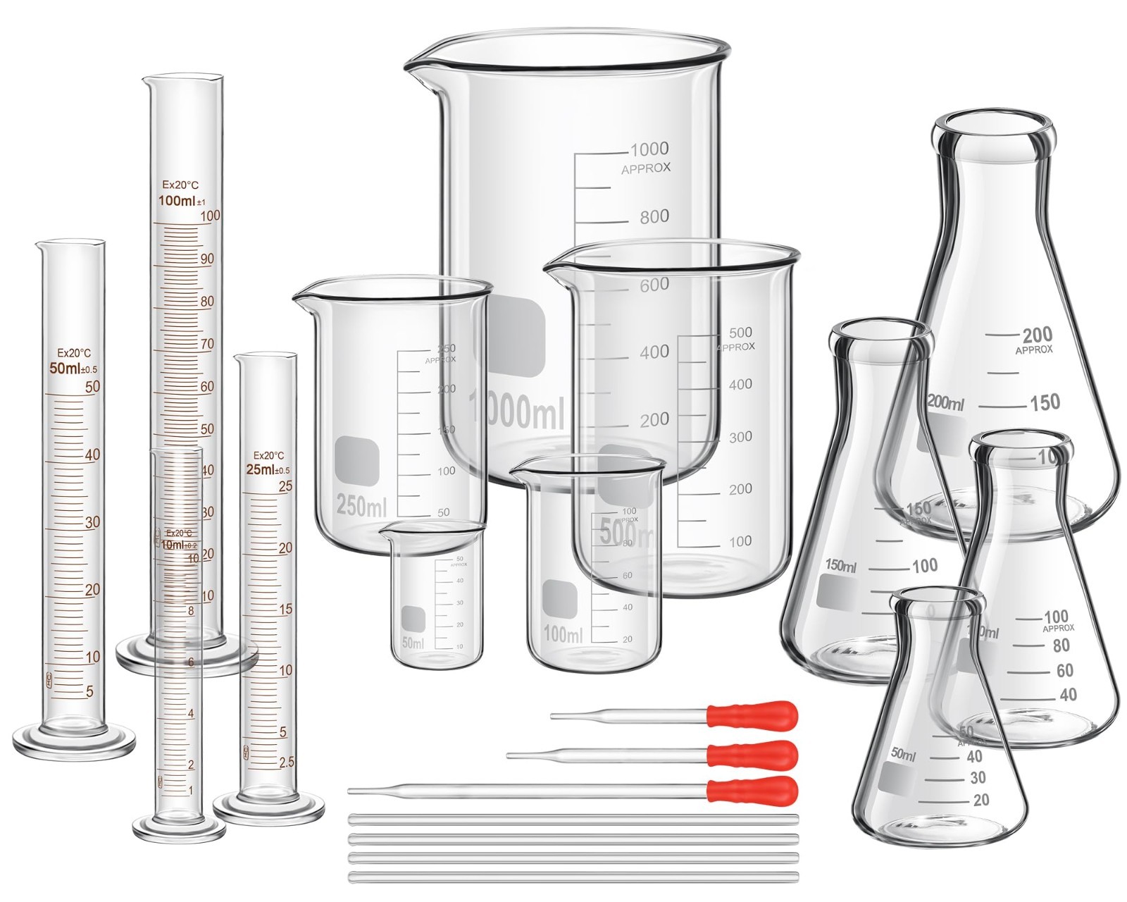Frienda 20pc Borosilicate Glass Beaker Set 50-1000ml Lab Kit
