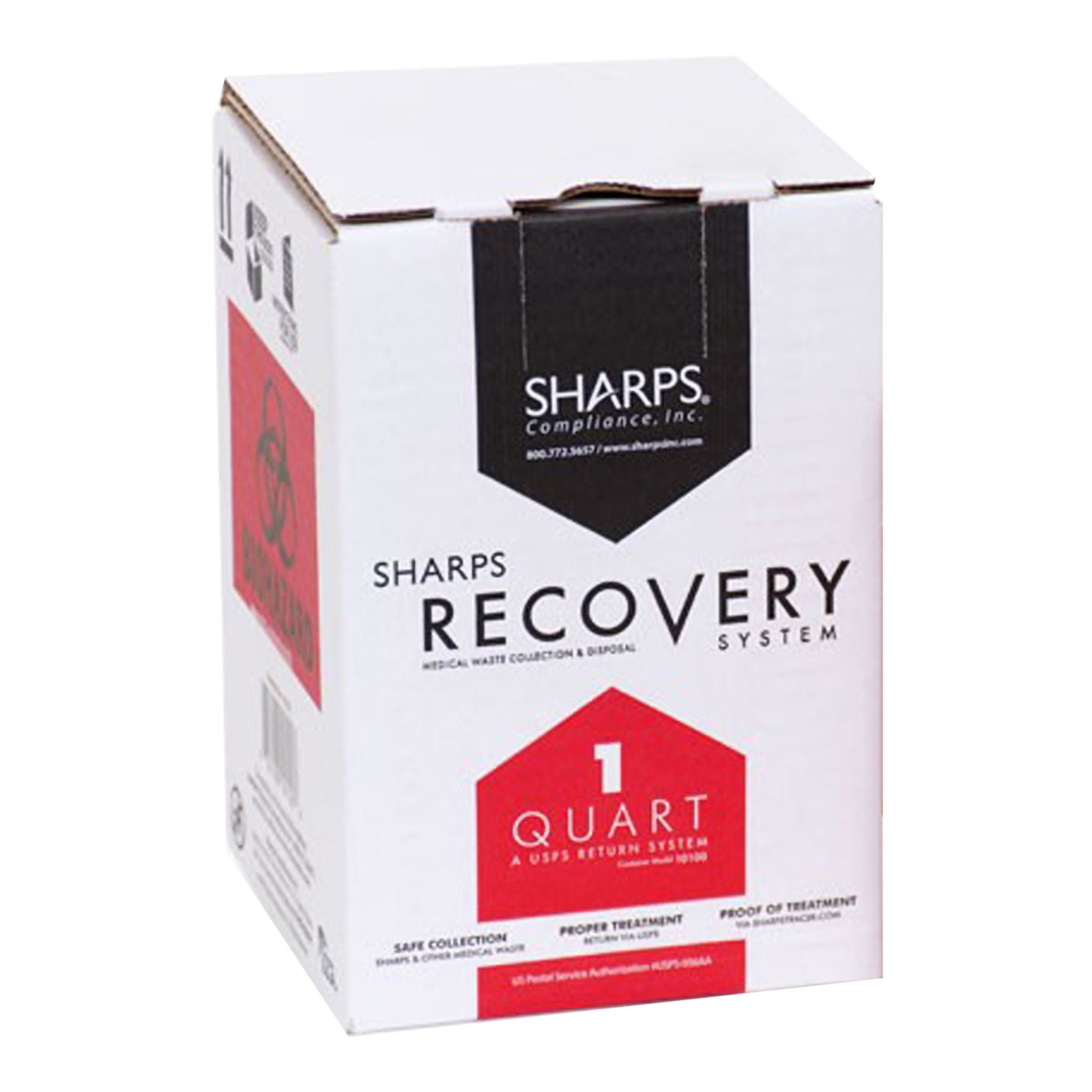 Sharps Recovery System Mailback Sharps Collector, 1 Quart, 4½ x 4½ x 7 Inch (Cas