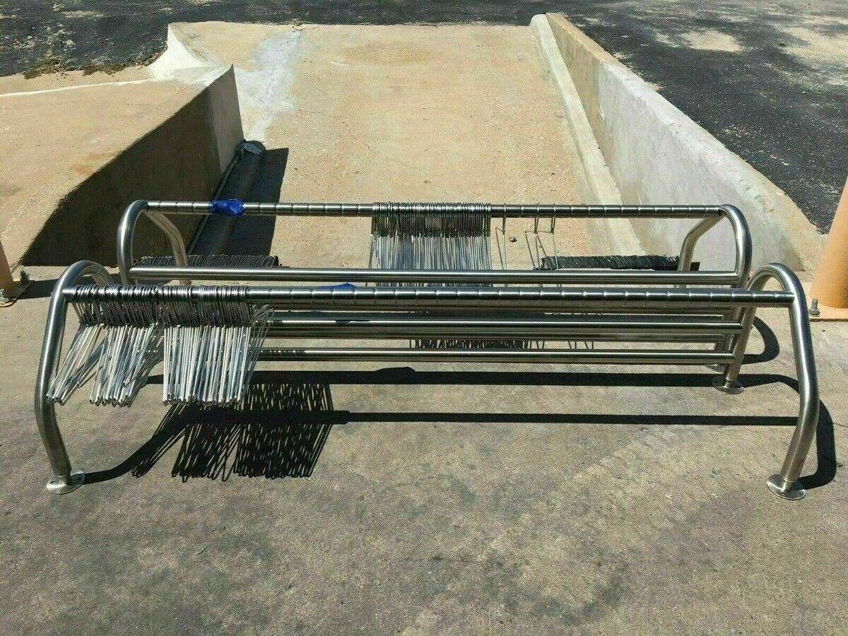2X Lab Clean Room Stainless Steel Wall Mounted #1-125 Coat Hanger Rails 74″ Long