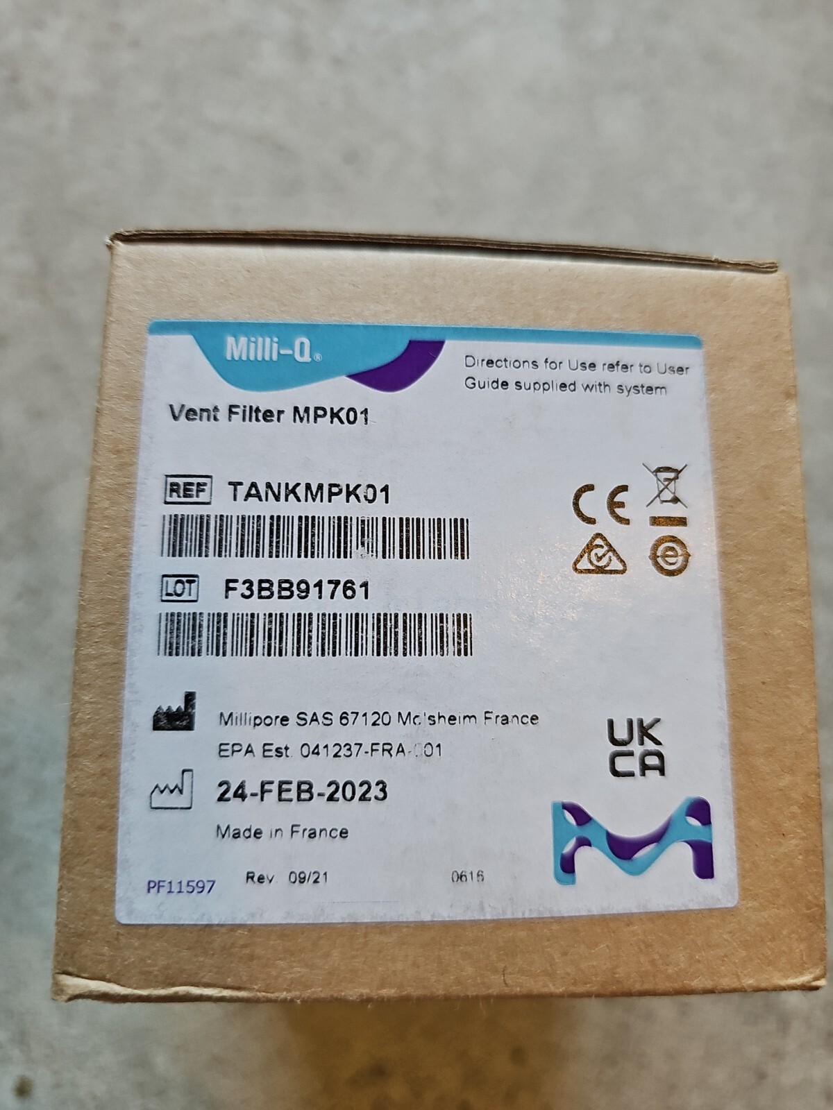 Millipore Milli-Q Vent Filter MPK01 TANKMPK01