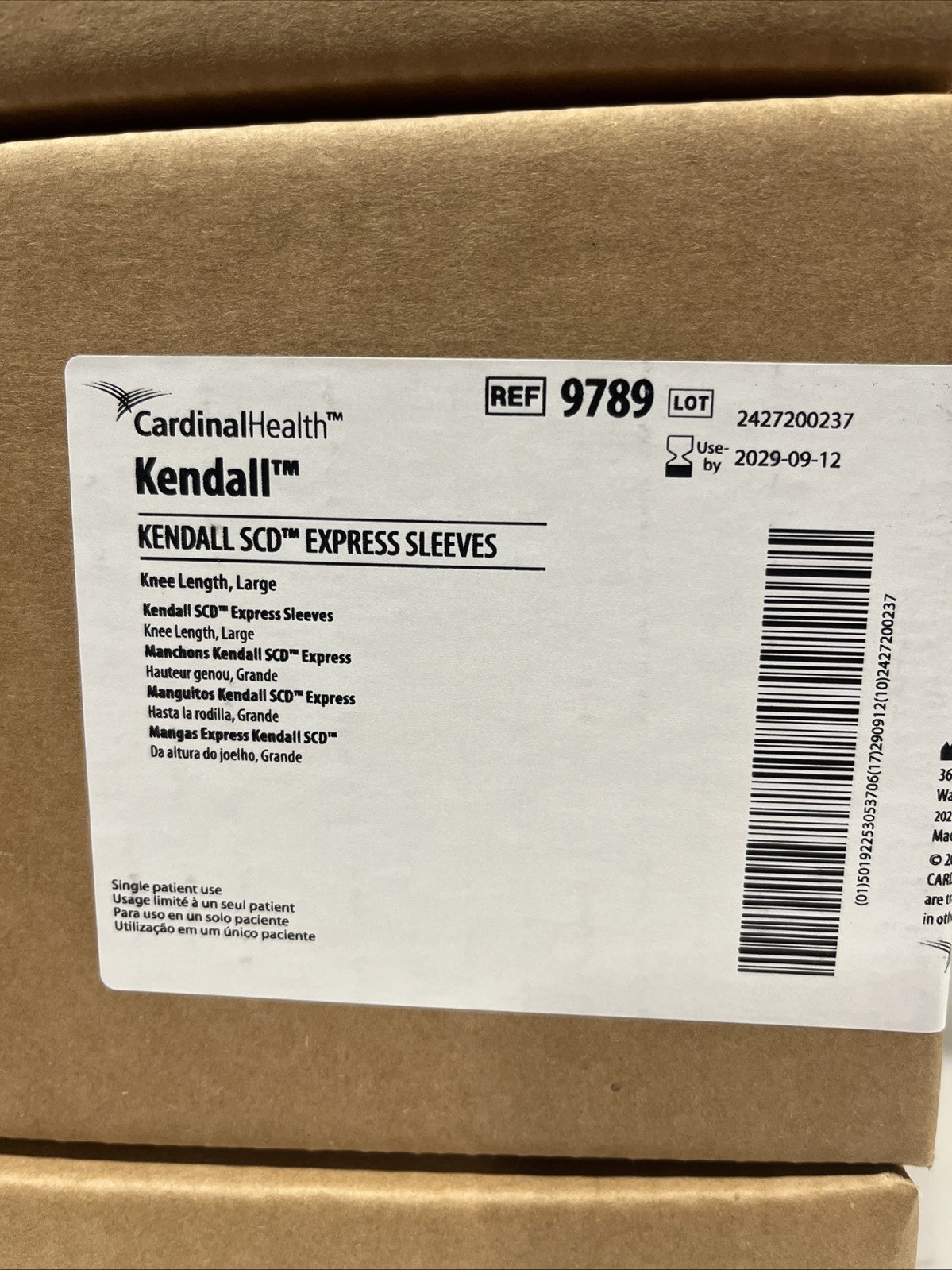 Bx/5 Cardinal Health Kendall SCD Express Sleeves, Large REF 9789, Exp 09/2029