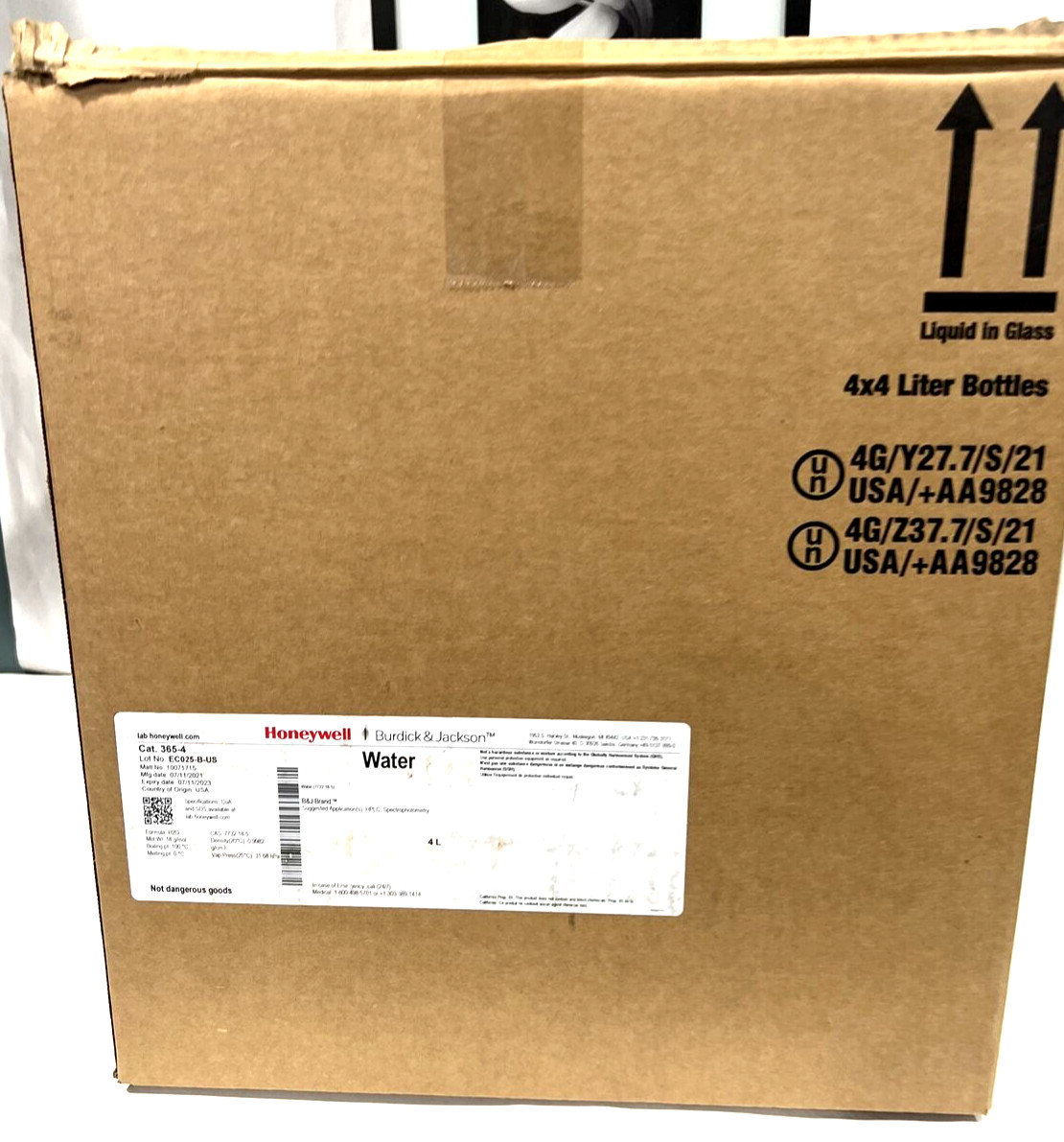 365-4 7732-18-5 Honeywell Burdick & Jackson Water Cat. 4 Liter (4-Pack)