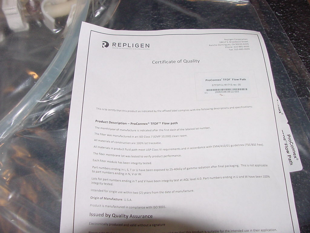 Repligen ProConnex TFDF Flow Path STFDFCL16171S Rev 00, B, Double Sealed NEW!