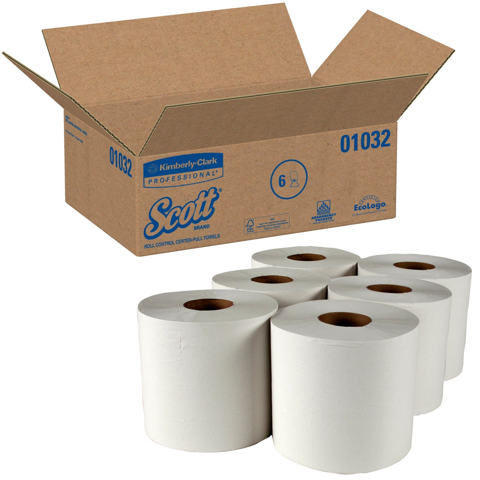 Scott Essential White Paper Towel, 8 x 12 Inch Center Pull Roll (Case of 6 Rolls