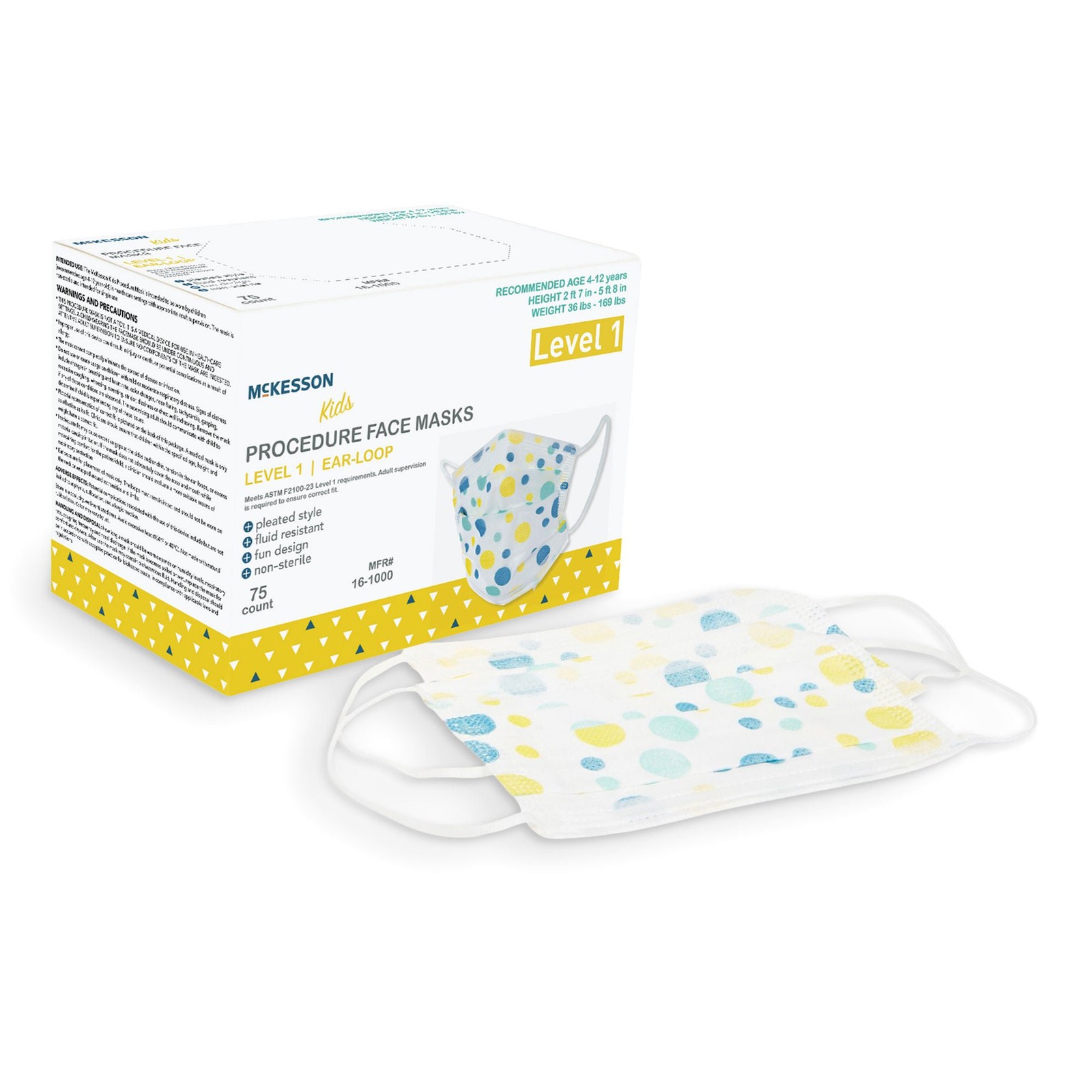McKesson Pediatric Procedure Mask, Blue and Yellow Polka Dot (Case of 750)