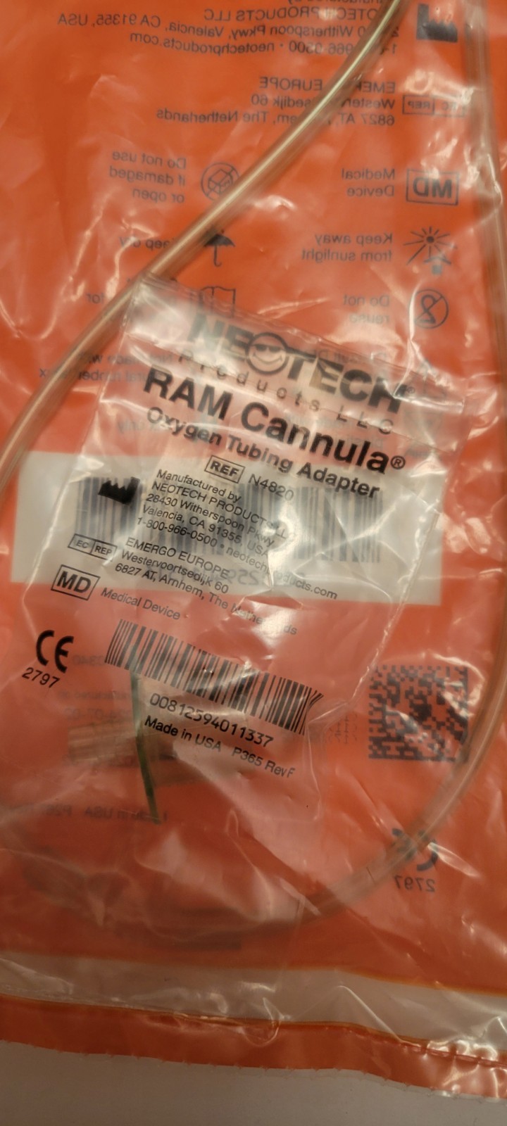 1 Single NeoTech RAM Cannula Nasal Oxygen Cannula Tube N4903