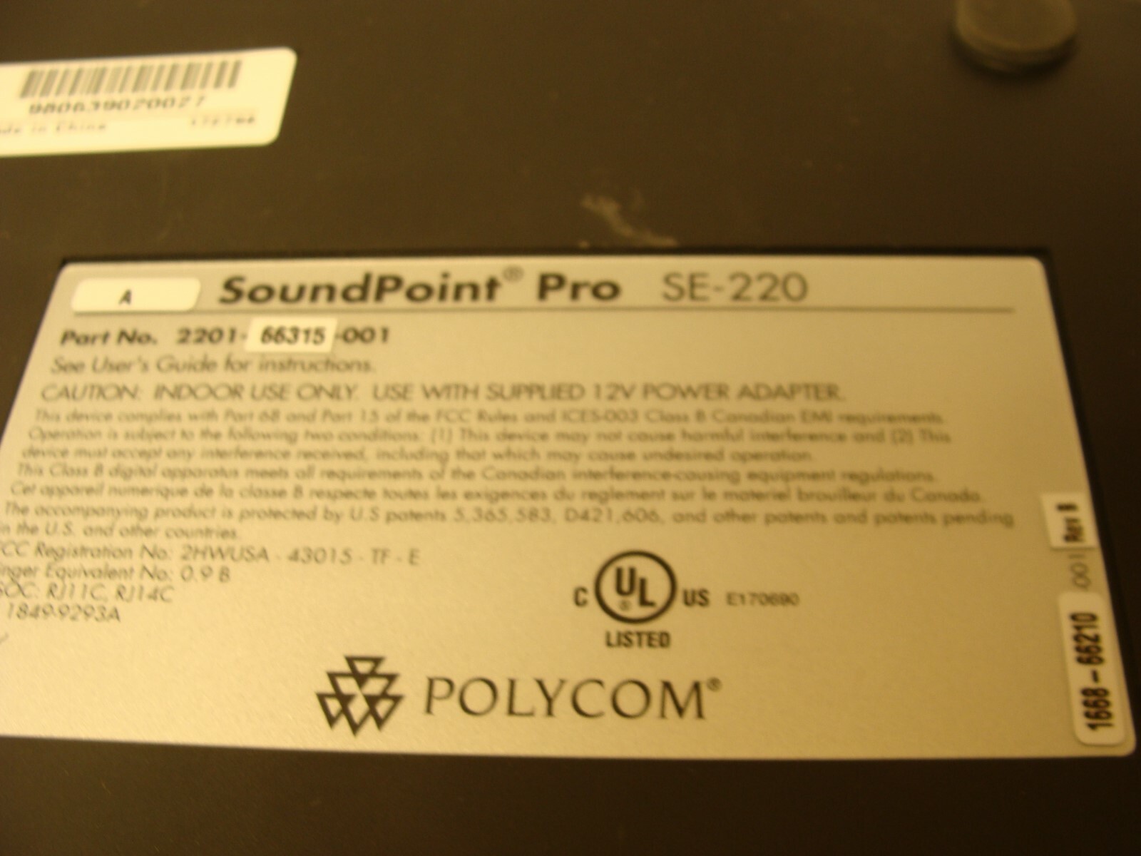 Polycom Sound Point Pro SE-225 Speakerphone 2201-06325-001/ Pro -220