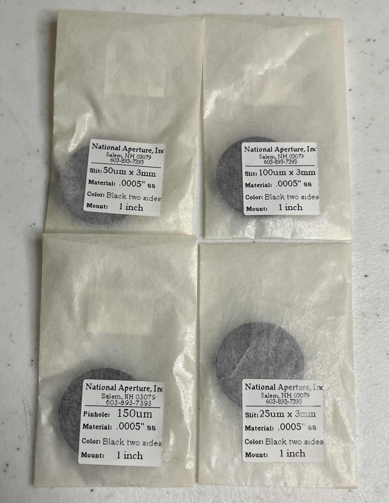 National Aperture Optical Slit and Pinhole Lot Of (4) 1 Inch Mount Laser Optics