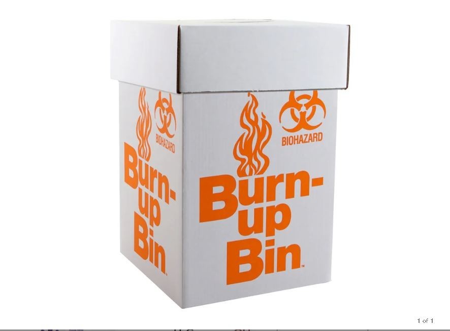 Fisherbrand Burn-up Bin Biohazard Waste Boxes 12 x 12 x 20 in Box of 6 Floor Mod