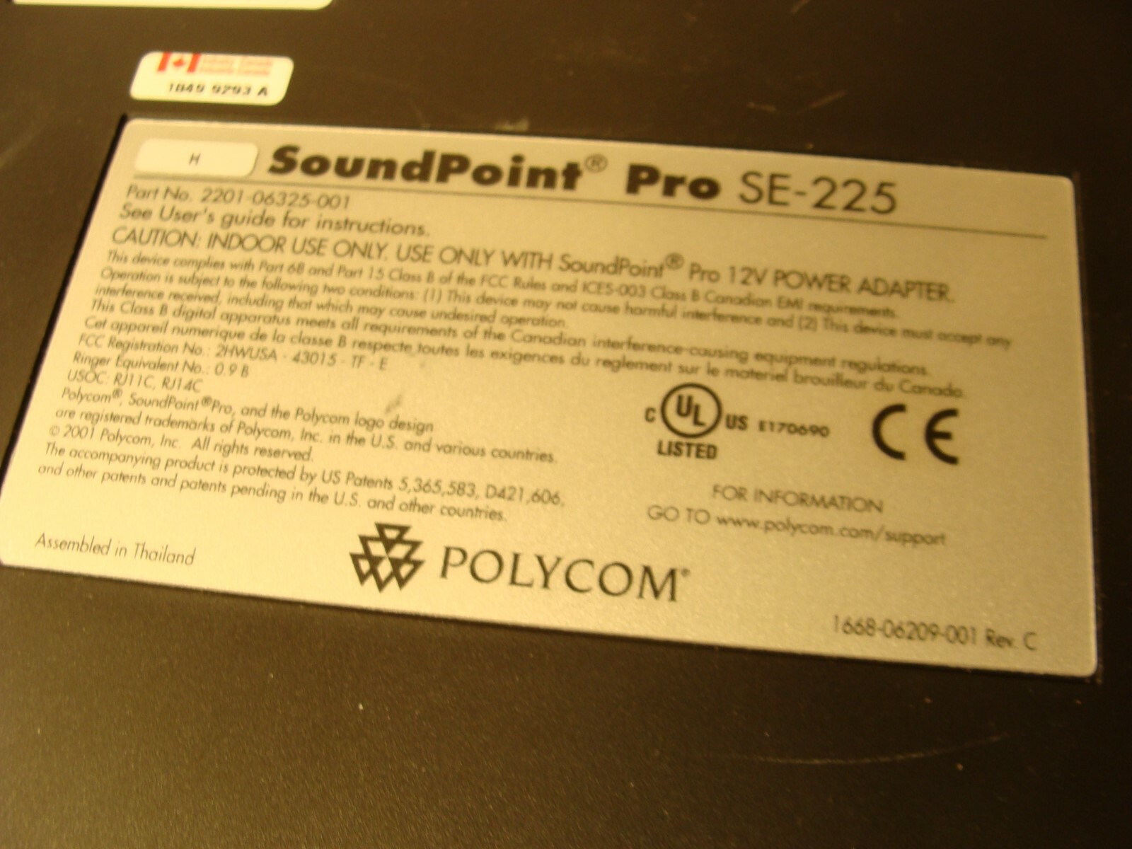 Polycom Sound Point Pro SE-225 Speakerphone 2201-06325-001/ Pro -220