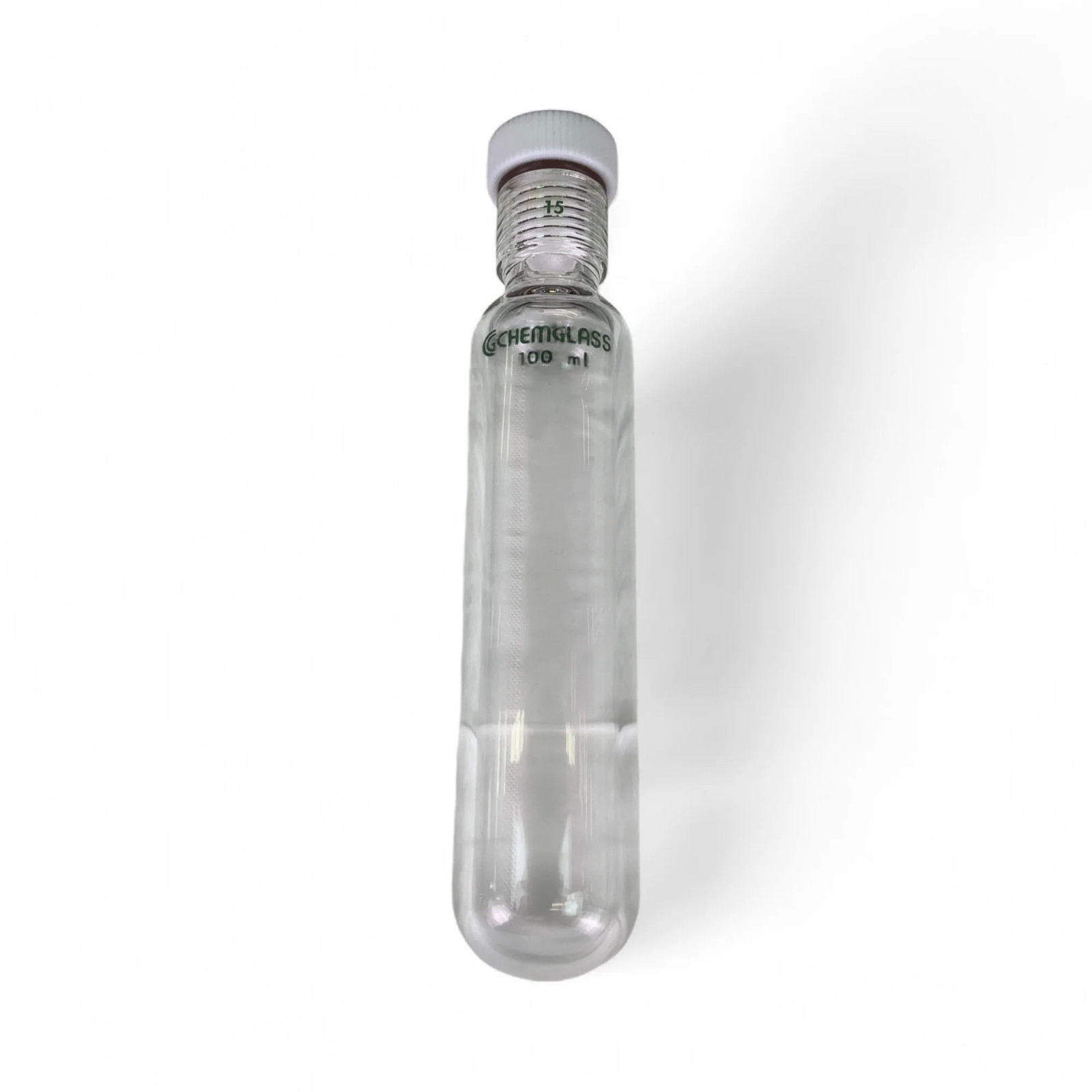 Chemglass 100mL #15 Thread 38mm O.D. HW Cylindrical Pressure Vessel 190mm Length