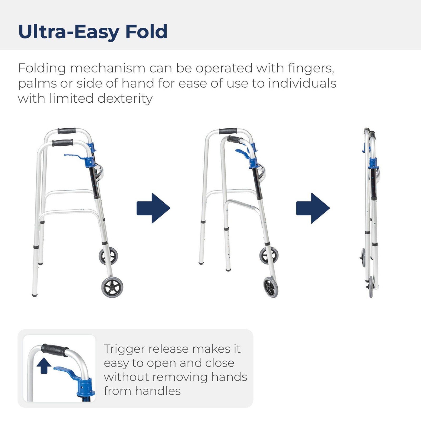 drive Aluminum Dual Release Folding Walker, 32 – 39 Inch Height (Each)