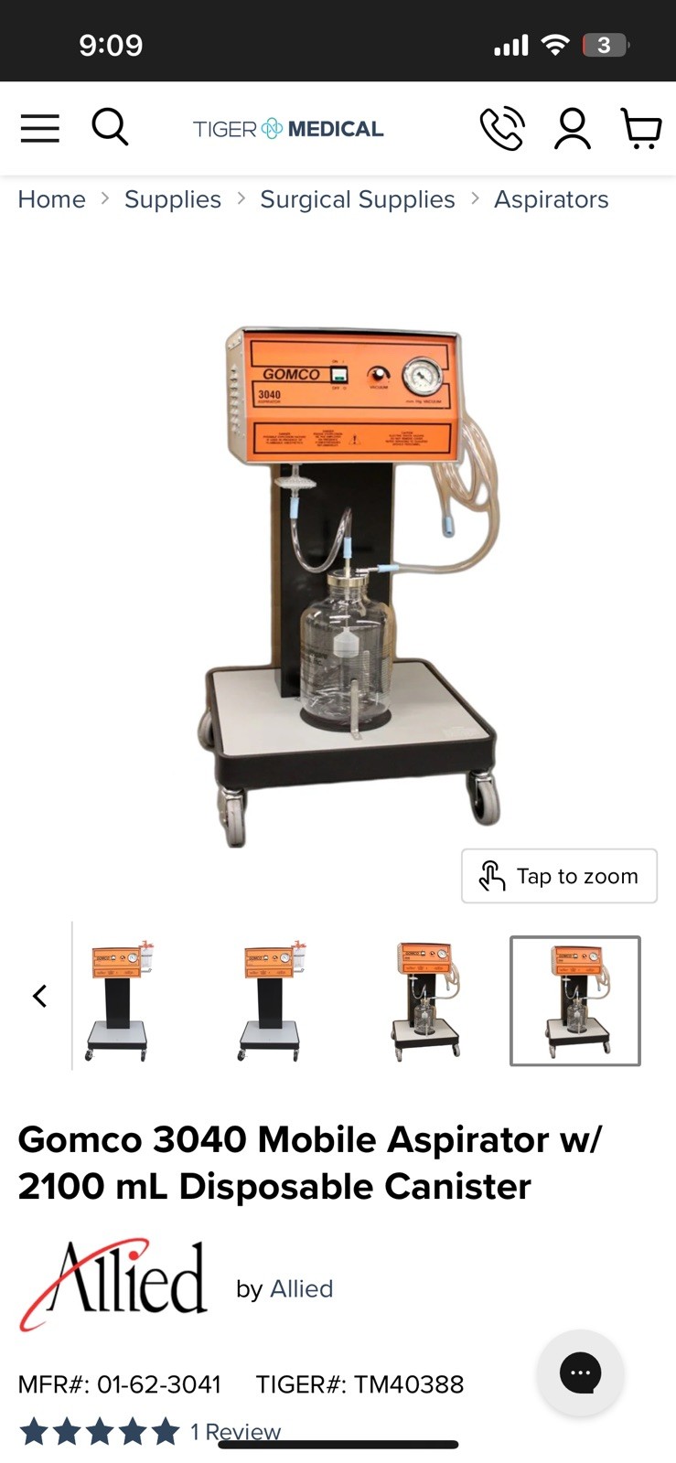 Gomco Model 6050 Emergency Thoracic Drainage Aspirator