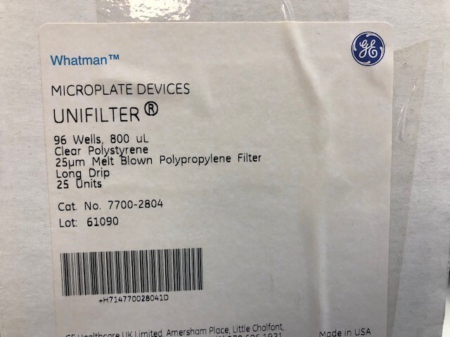 Whatman 7700-2804 UNIFILTER® 96-Well x 800µL Filter Bottom Microplate Pack of 25