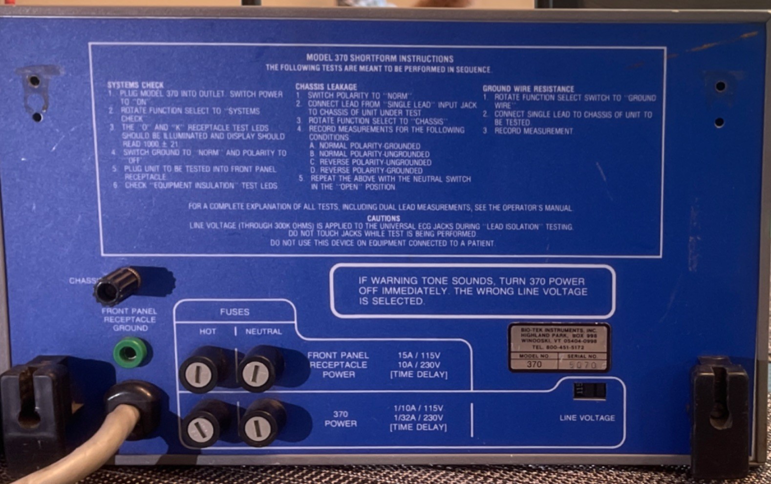 Bio-Tek 270 Electrical Safety Analyzer for Medical Laboratory Use (MPN 270)