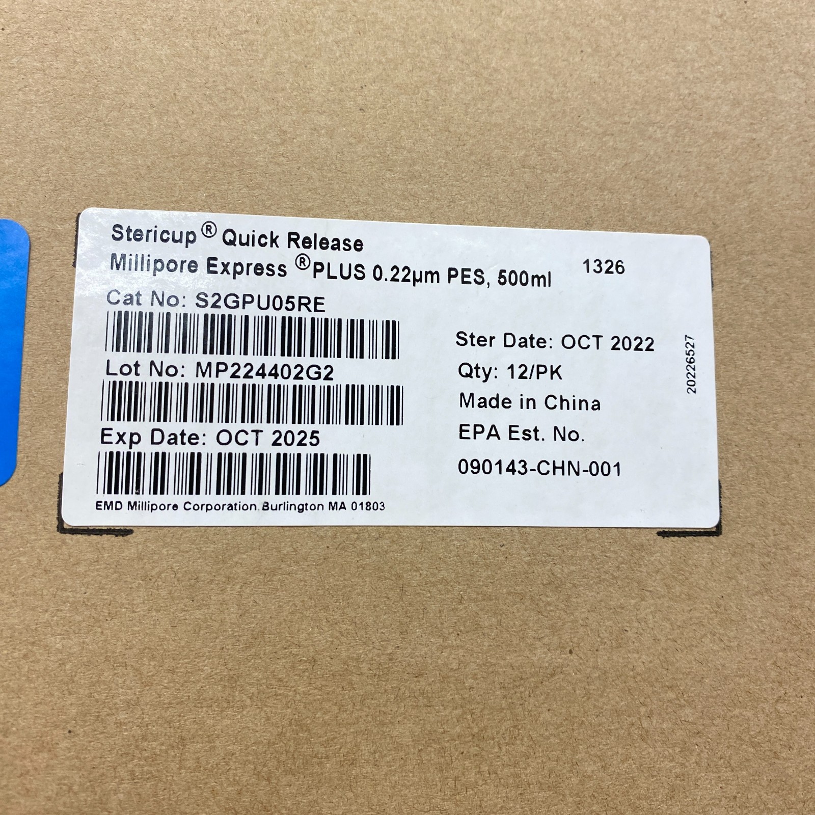 Millipore S2GPU05RE Stericup Quick Release 500ml 0.22um PES Sterile 2025, 12 Pcs