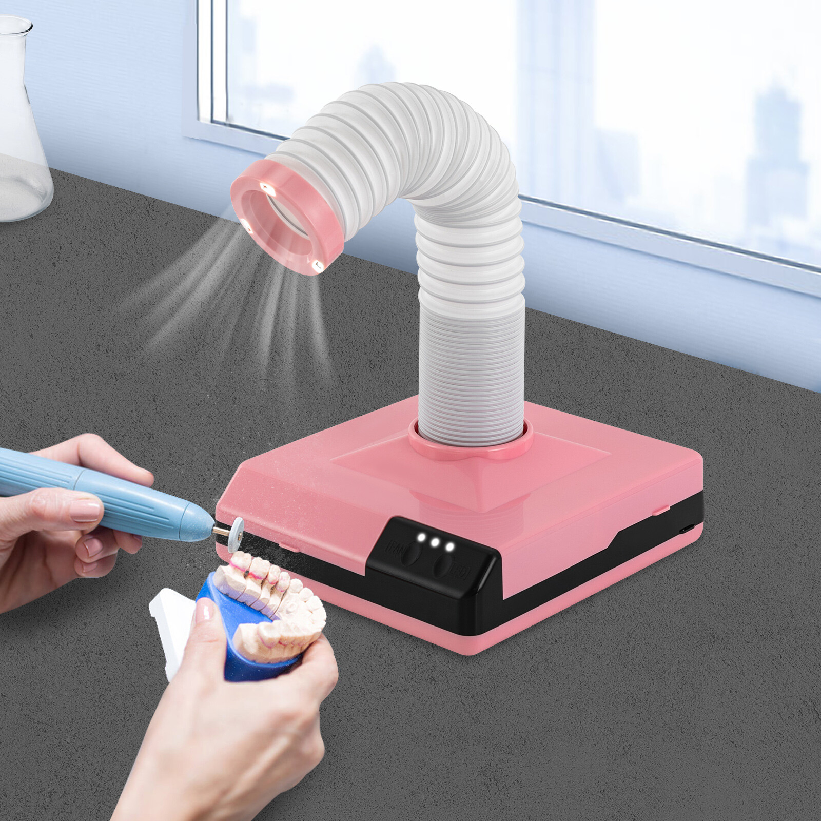 60W LED Polishing Suction Machine Dentistry Vacuum Cleaner W/ Large Pink Caliber