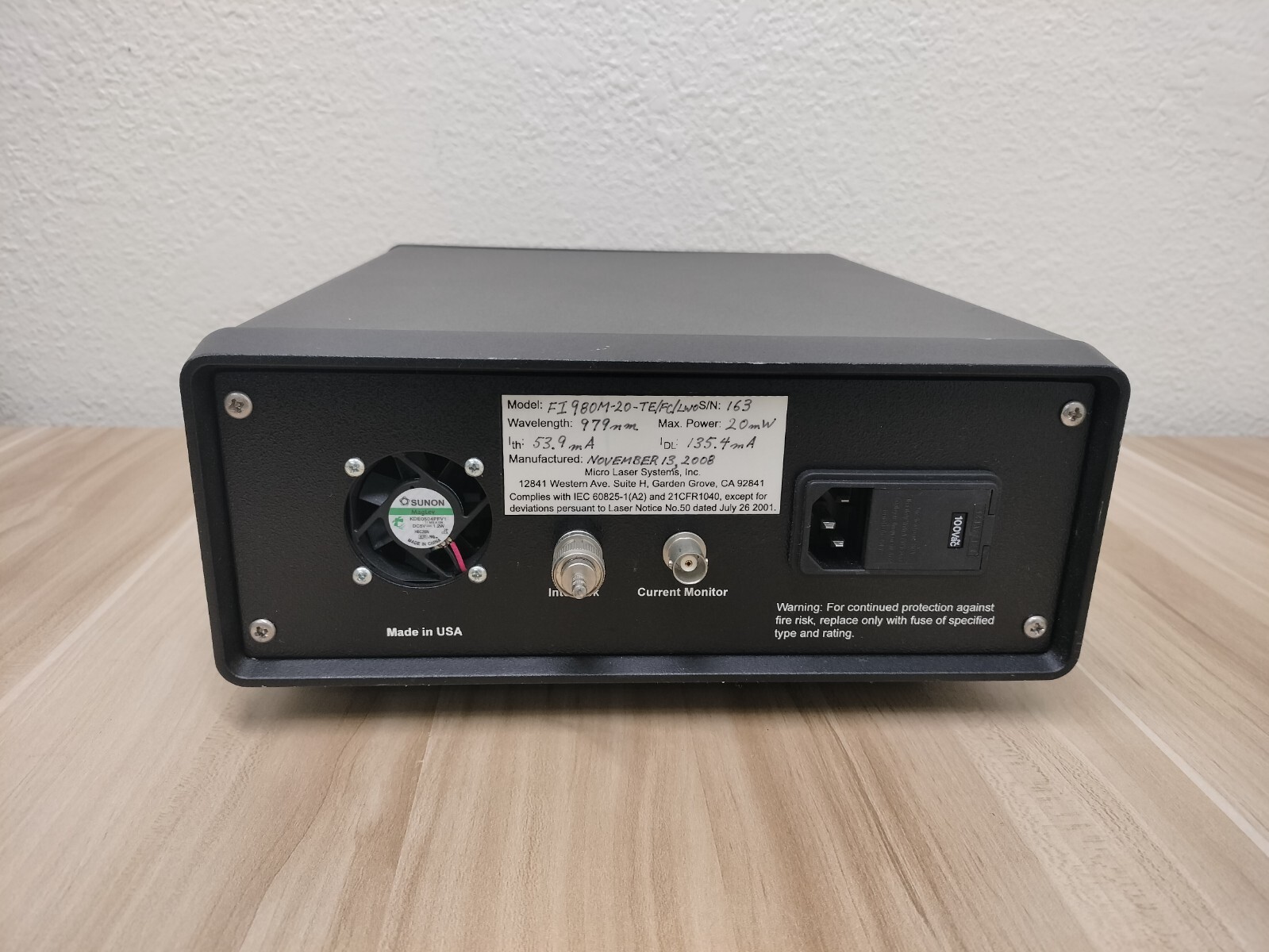 Micro Laser System (FI980M-20-TE/FC/LWO) 979nm 20mW 53.9mA w/ Power Cord