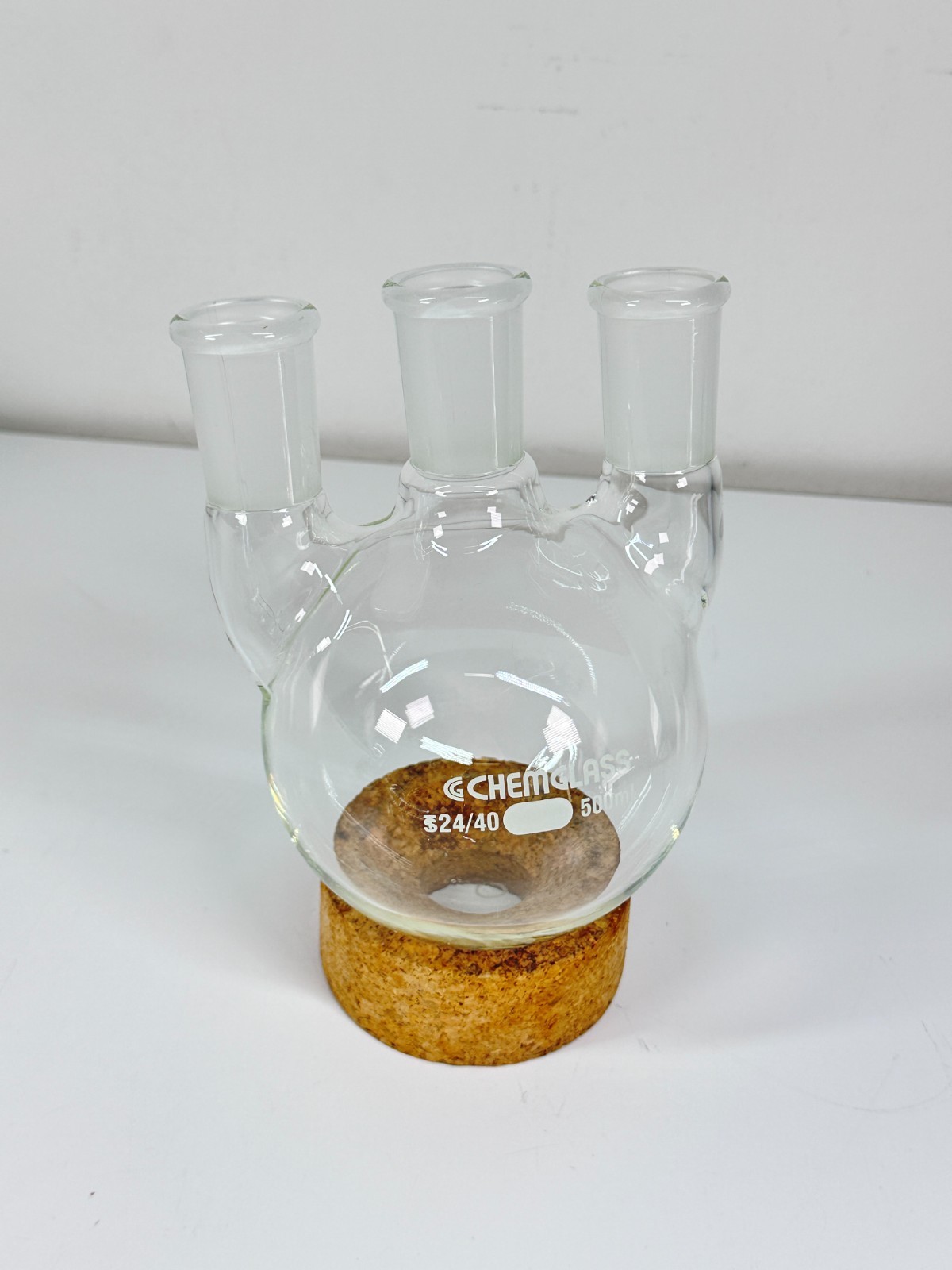 CHEMGLASS CG-1522-05 Flask 500mL Round Bottom Heavy Wall, 3-Neck, 24/40 (3)