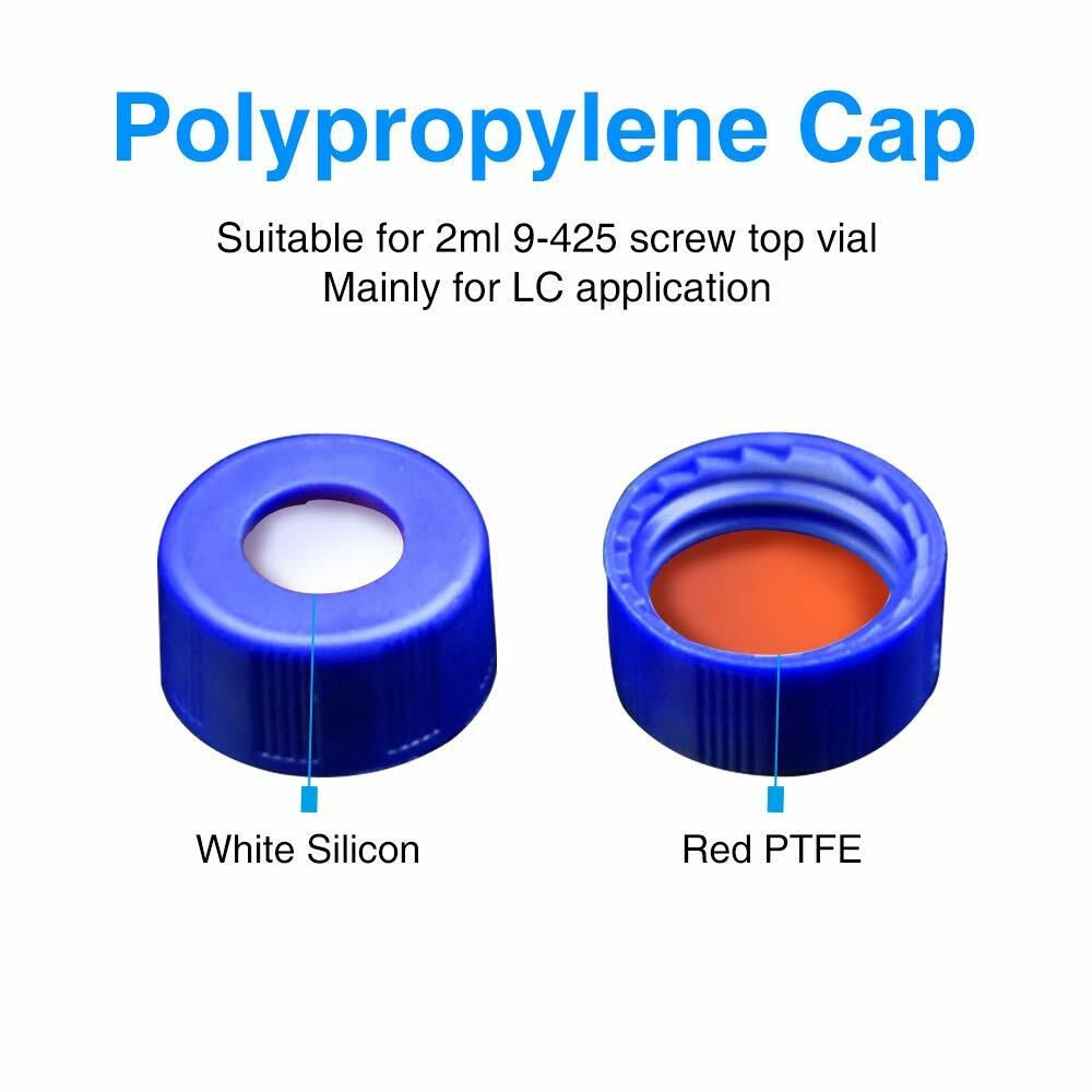 9-425 Screw Thread Autosampler HPLC Vial Caps, 9mm, Pre-slit PTFE/Silicone Septa
