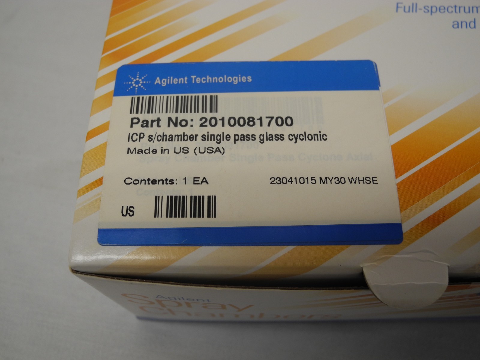 NEW AGILENT 2010081700 ICP S/CHAMBER SINGLE PASS GLASS CYCLONIC FOR ICP/OES