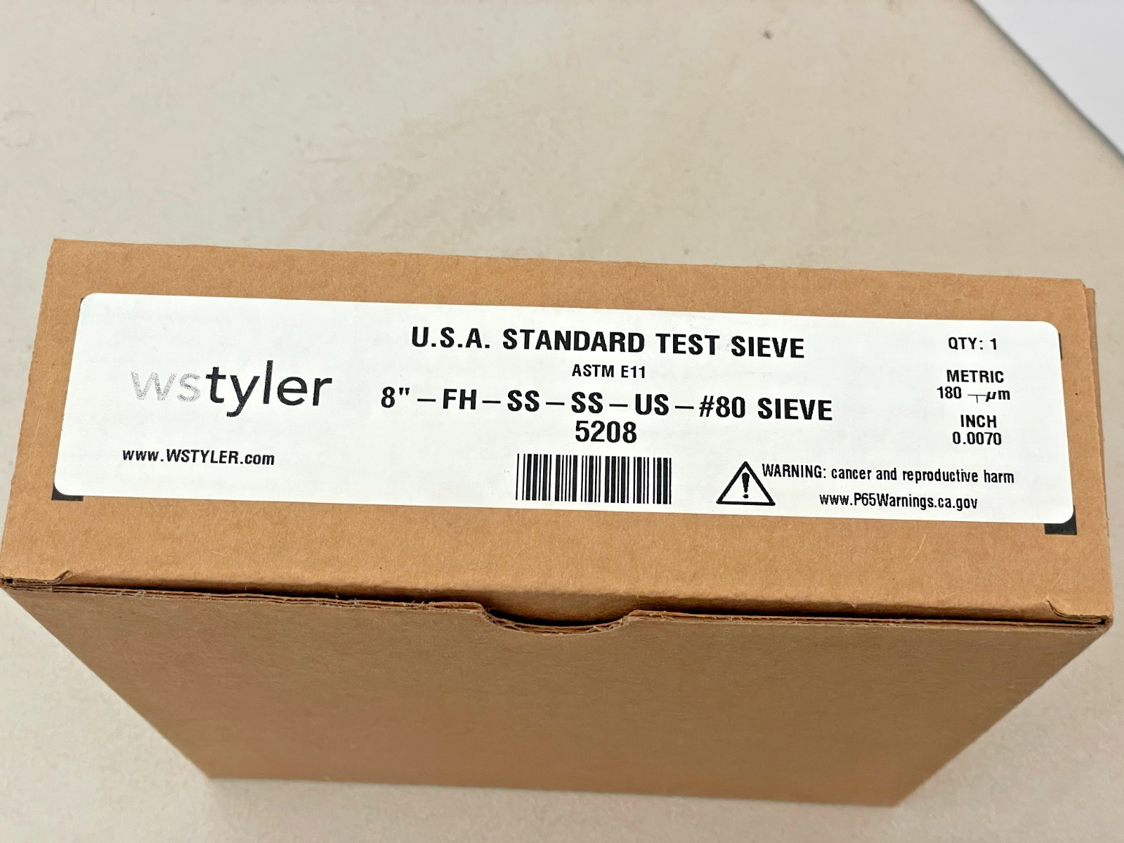 W.S. Tyler Standard Test Sieve 8″ Stainless Steel #80 Mesh (180 µm) NEW OpenBox