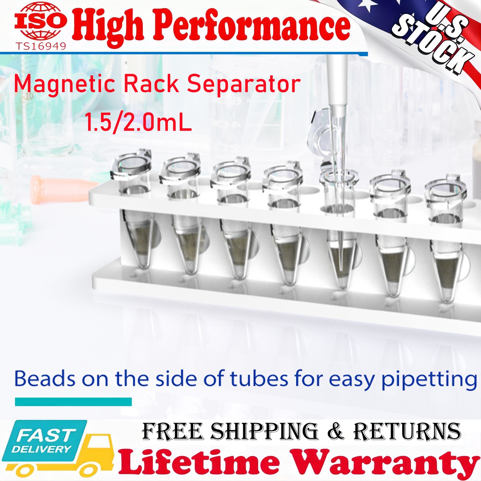Magnetic Bead Rack Separator for DNA/RNA, Holds 16 Wells of 1.5ml/2ml Centrifuge