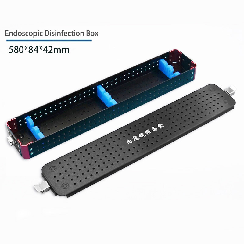 Sliver Endoscopic disinfection box sterilization case tray Aluminium 580*84*42mm