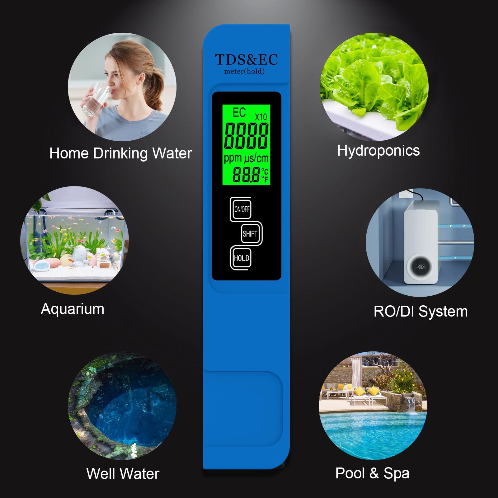 Most Accurate So Far 4-in-1 Instant Read TDS Meter – Measures TDS, EC, & blue