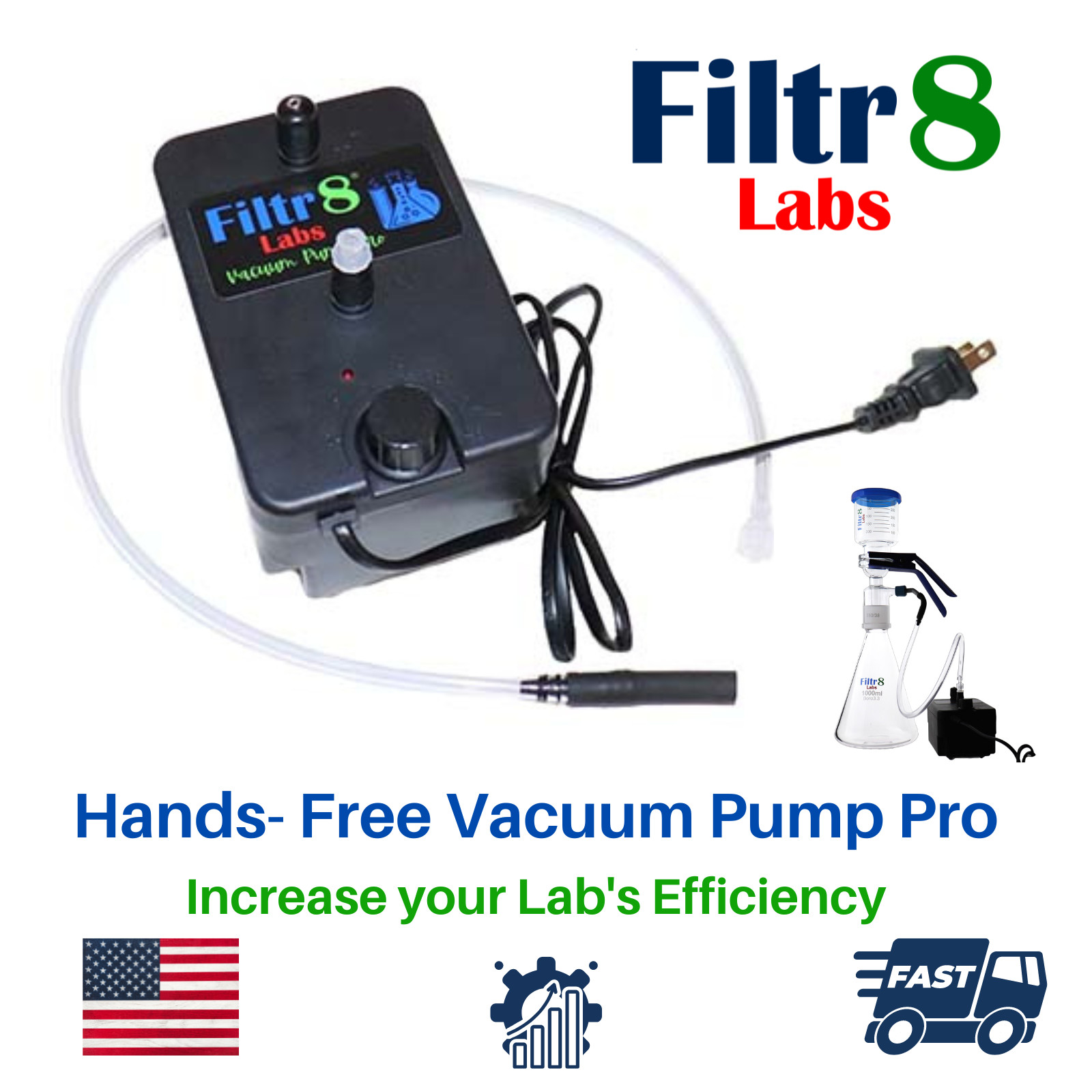 Fast Hands-Free Vacuum Filtration Pump Pro | Great for Small Labs | Filtr8