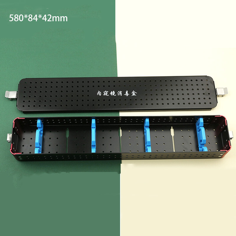 Sliver Endoscopic disinfection box sterilization case tray Aluminium 580*84*42mm