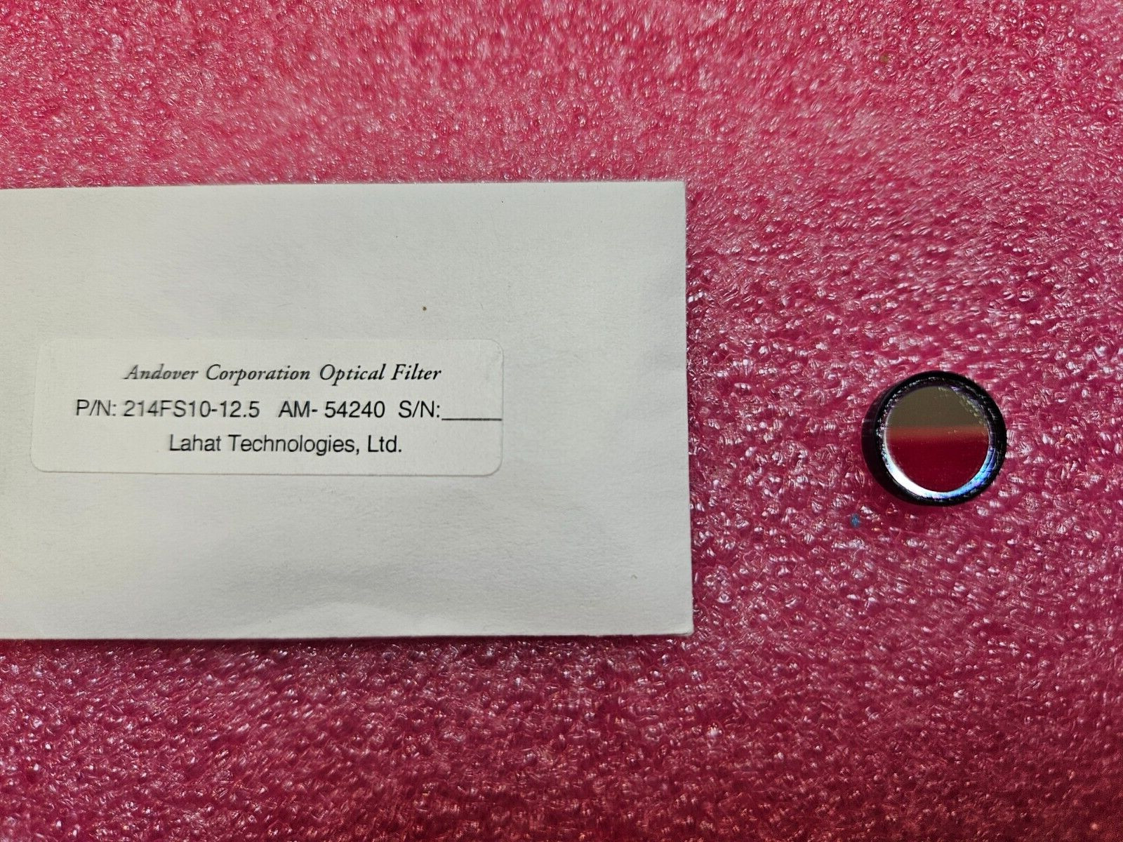 Andover 214nm Bandpass Filter, FWHM 10nm, 12.5mm dia. 214FS10-12.5 AM-54240