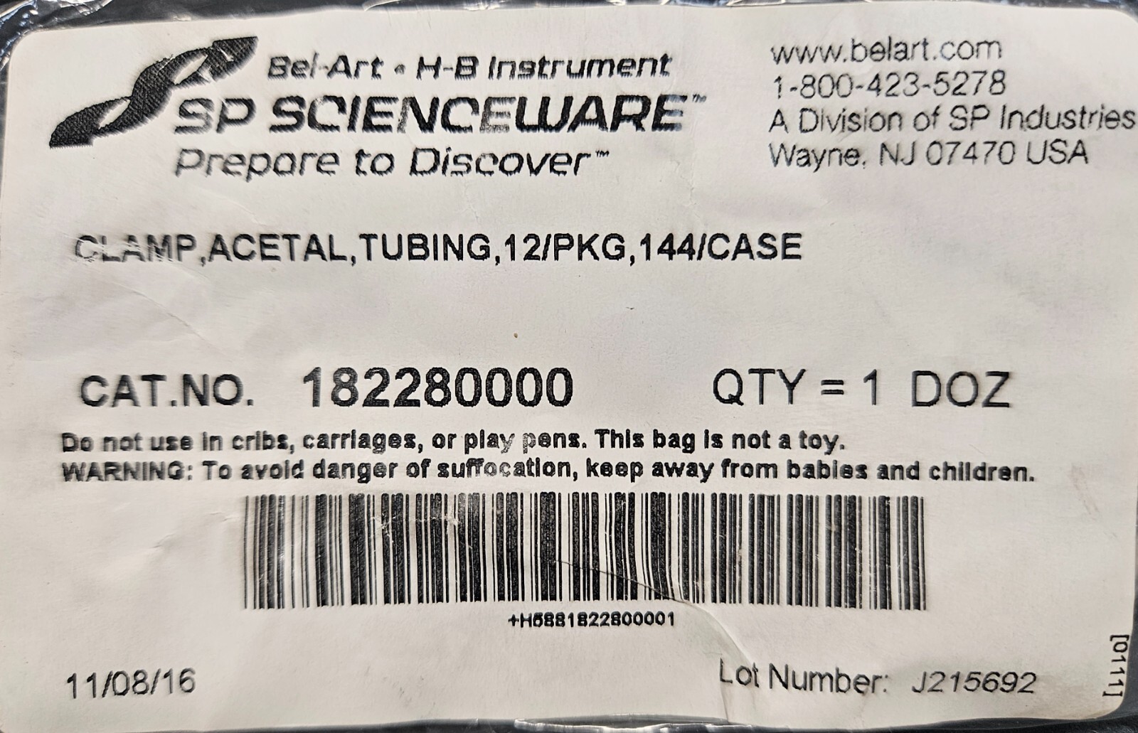 Bel Art Tubing Clamp 15 Packs with 12 Each