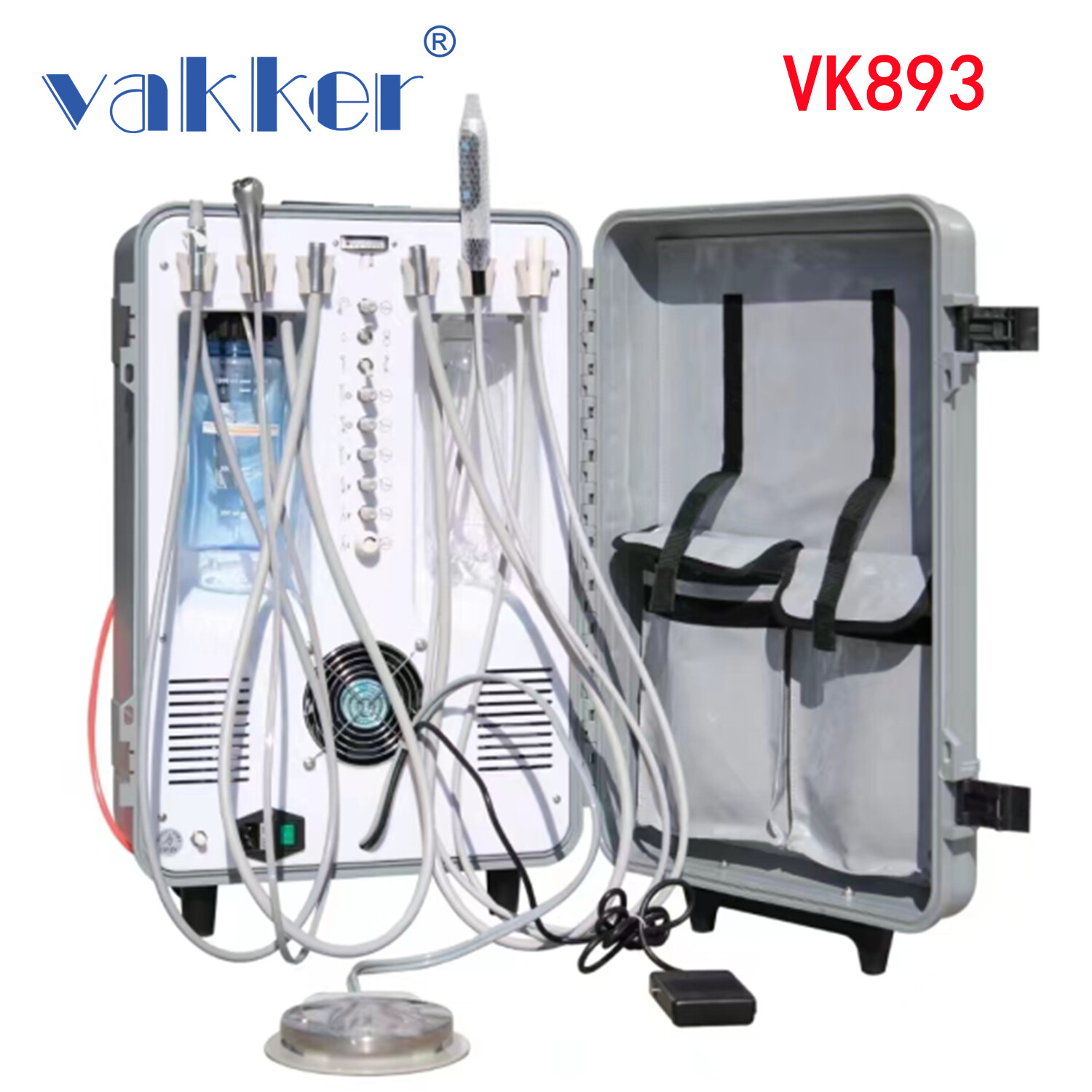 VK893 Portable Dental Delivery Unit Air Compressor Turbine Suction +Rolling Case