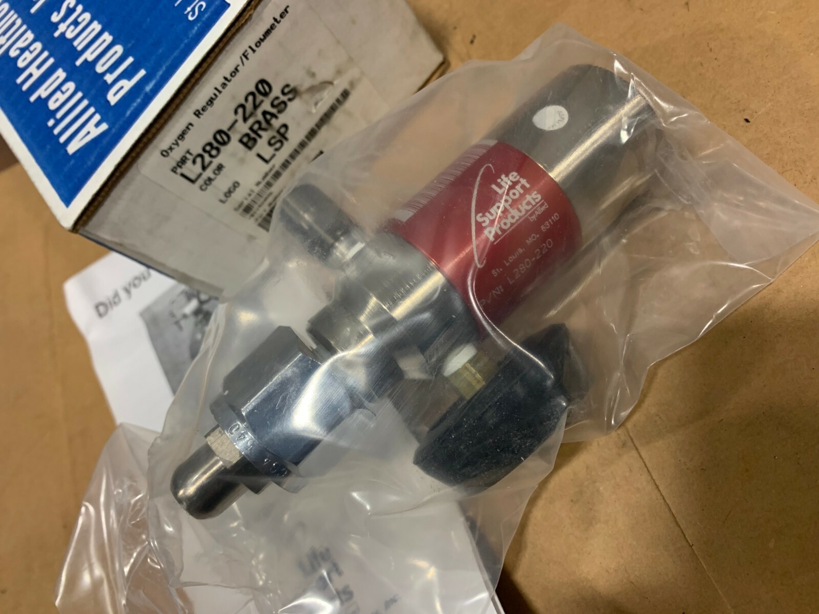 ALLIED HEALTHCARE OXYGEN REGULATOR / FLOWMETER L280-220 NOS