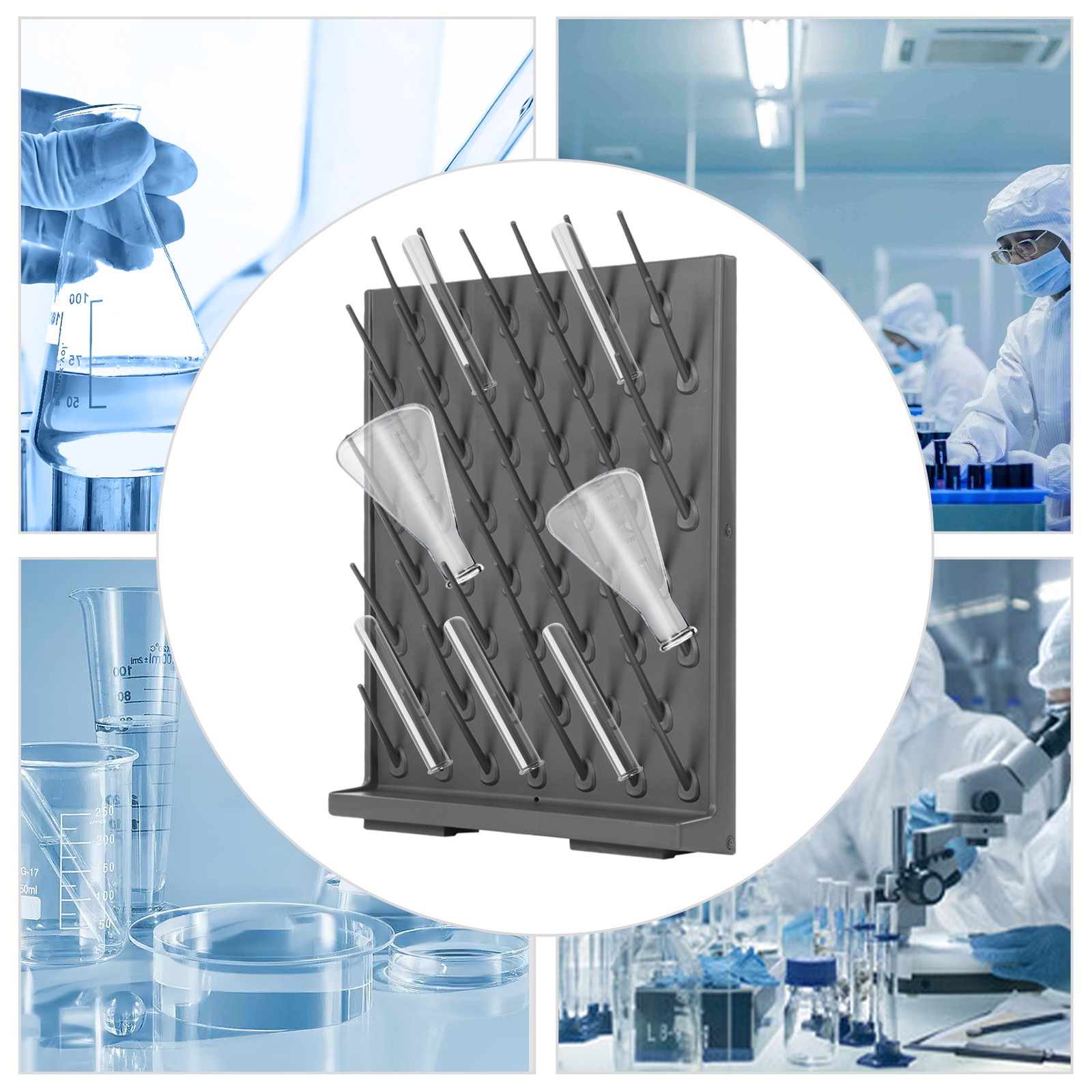 Laboratory Drying Rack 52 Rods Gray Bottle Drying Rack for Test Tubes Beakers