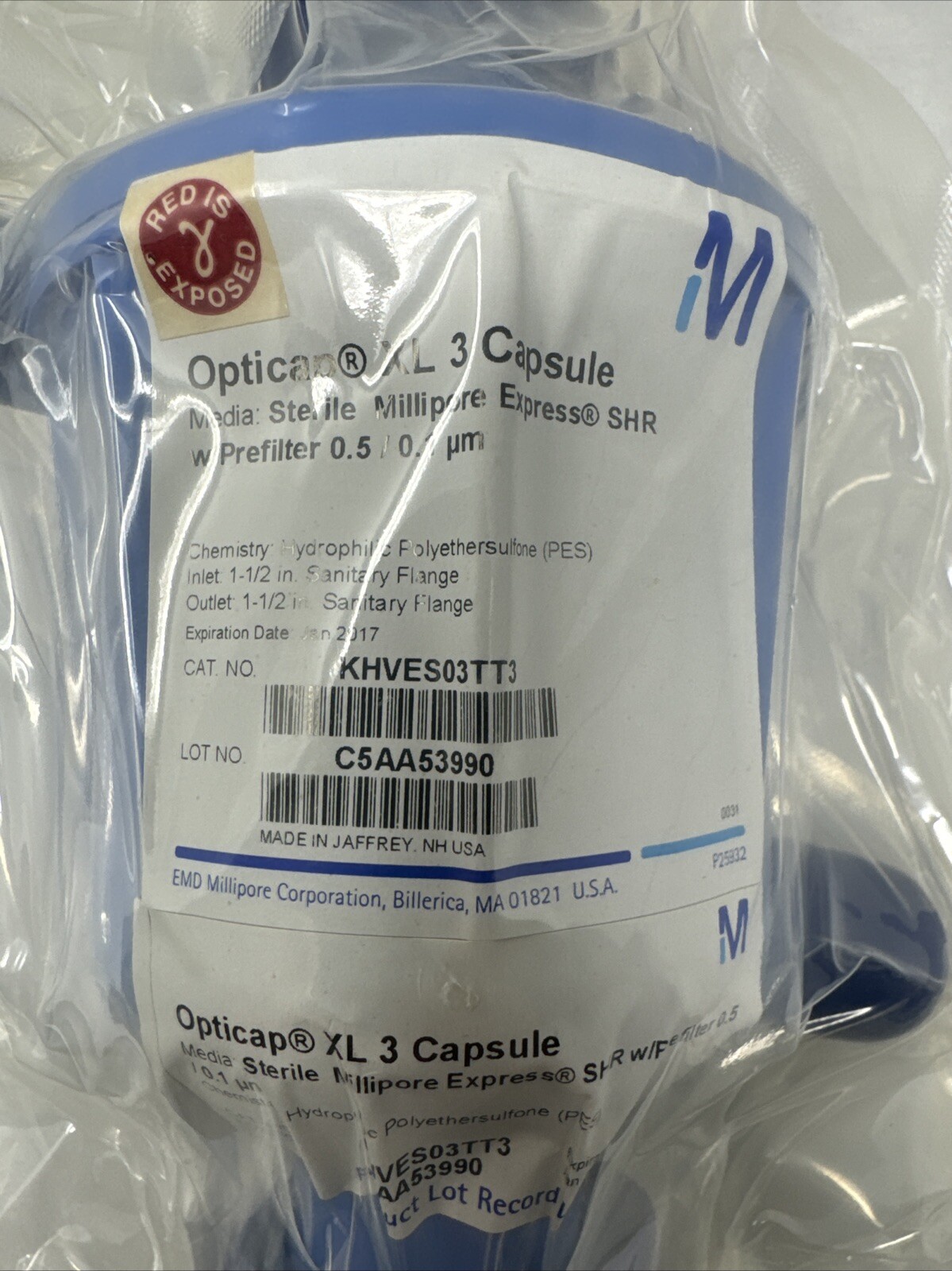Millipore PES Opticap XL 3 Capsule 0.5/0.1um KHVES03TT3 New Sealed Lab Part