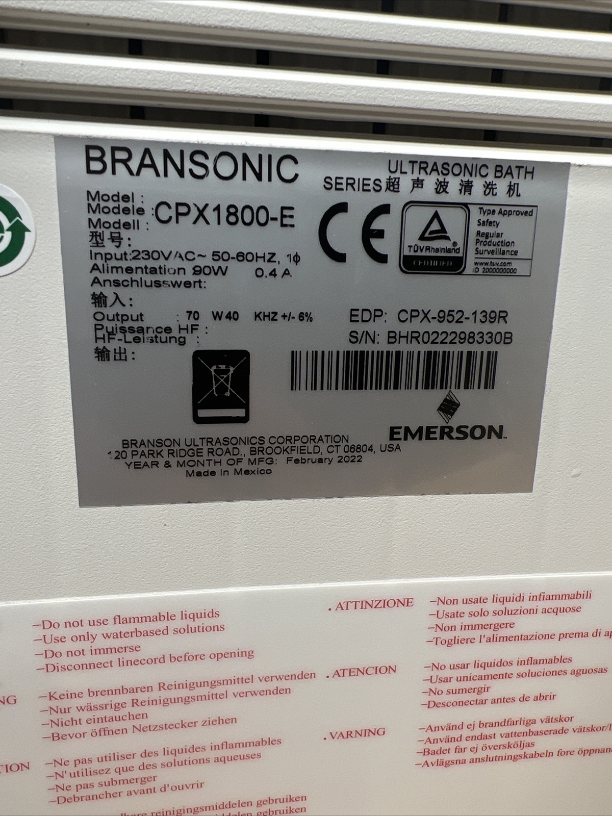 Branson CPX1800 Ultrasonic Cleaner Water Bath, 0.5 Gal, 6.5″x5.5″x4″ With Lid