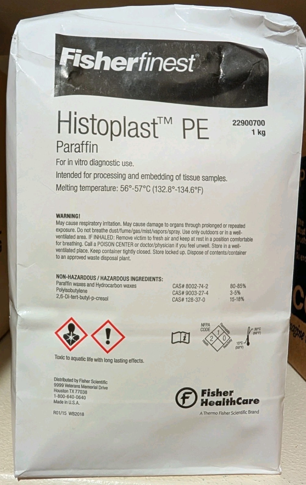 Fisherfinest Histoplast PE Paraffin Wax, six (6) 1-kg (2.2lbs) boxes (expired)