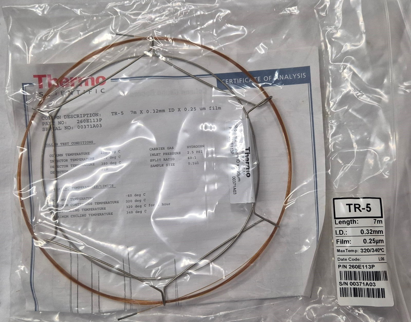THERMO SCIENTIFIC P/N 260E113P TR-5 7m X 0.32MM 0.25 µm